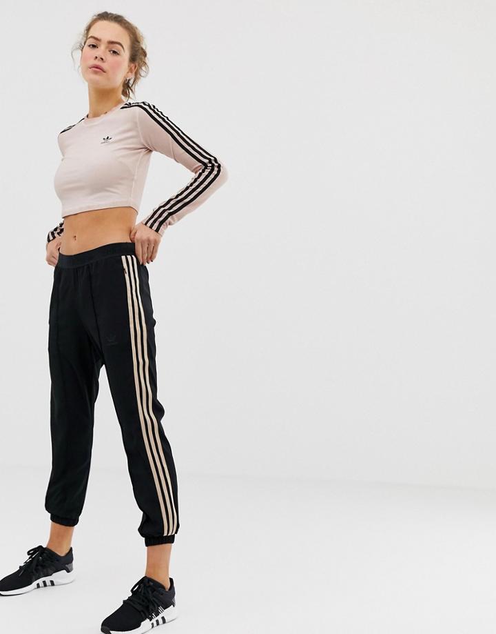 Adidas Originals Cuffed Joggers In Black And Beige - Black