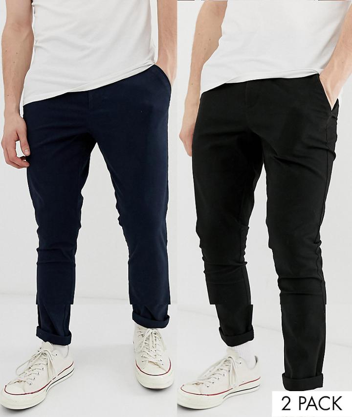 Asos Design 2 Pack Super Skinny Chinos In Black & Navy-multi