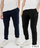 Asos Design 2 Pack Super Skinny Chinos In Black & Navy-multi