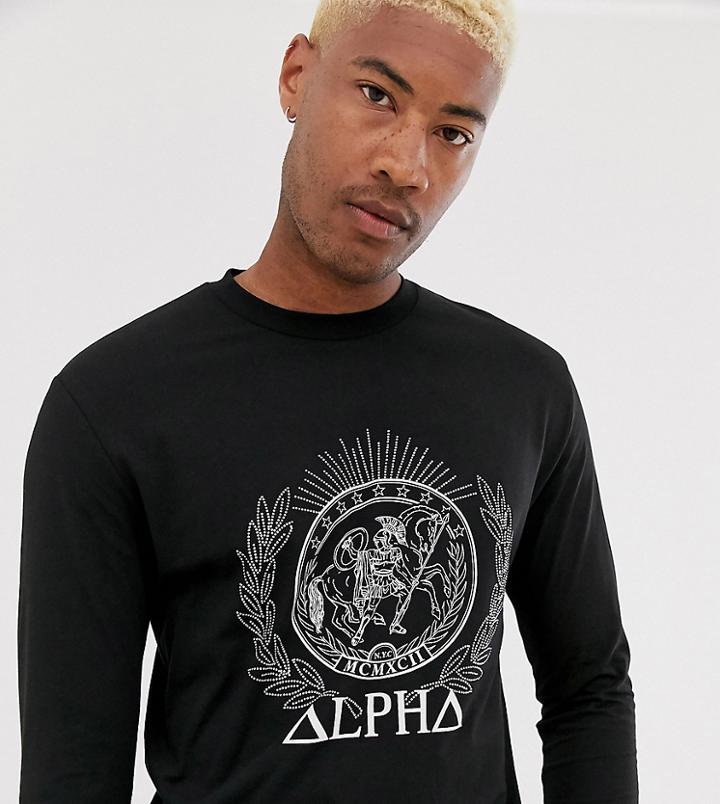 Asos Design Tall Relaxed Long Sleeve T-shirt With Historical Print And Hotfix Gem