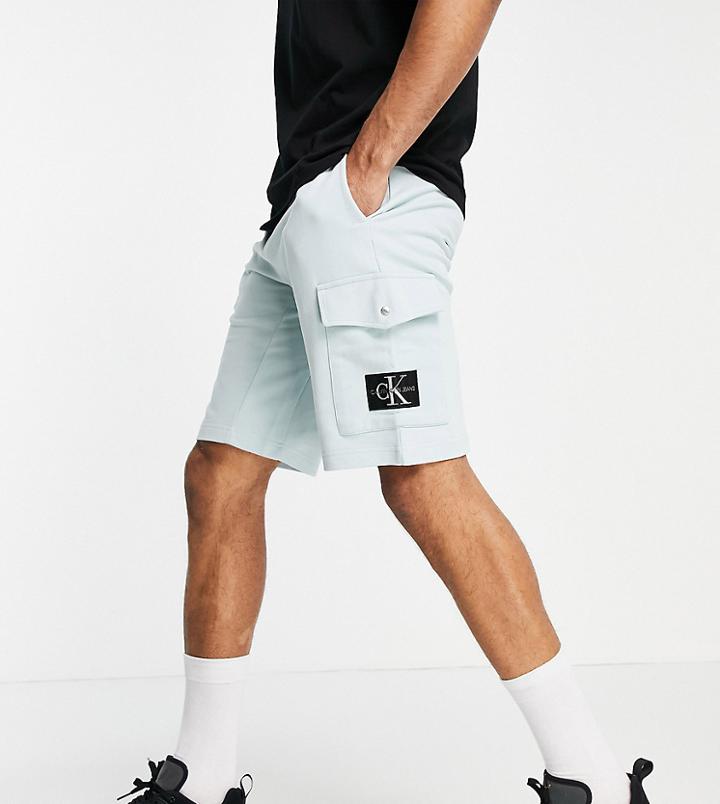 Calvin Klein Jeans Asos Exclusive Monogram Badge Shorts In Blue-blues