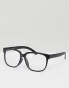Asos Square Glasses In Matt Black With Clear Lens - Black