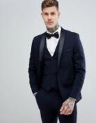 Harry Brown Slim 50% Wool Split Lapel Navy Dinner Suit Jacket - Navy