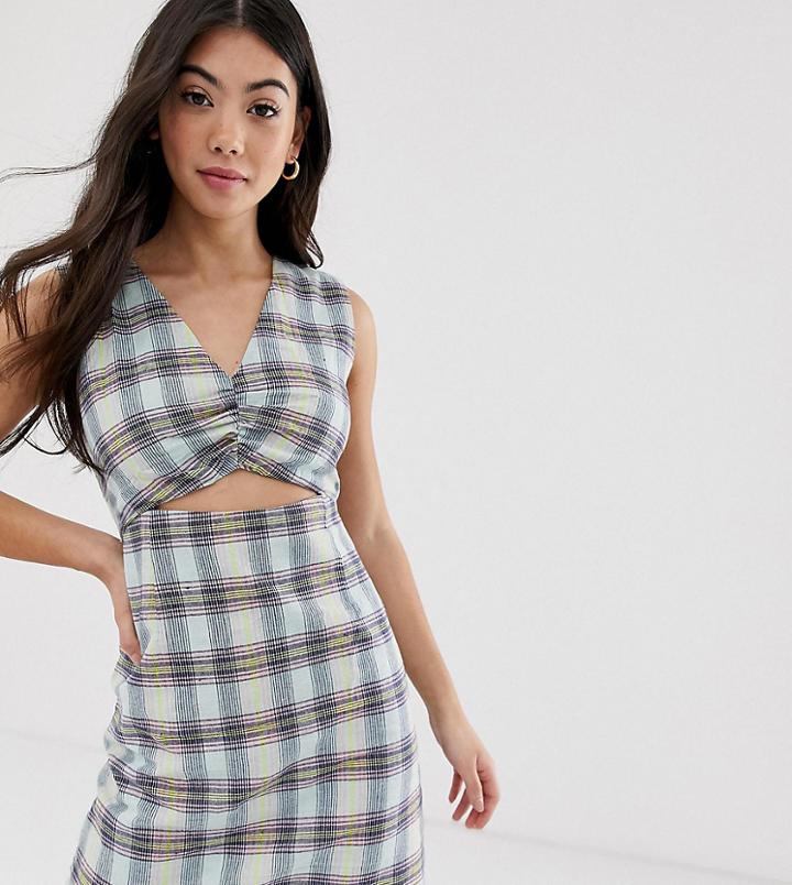 Glamorous Petite Twist Front Mini Dress In Check