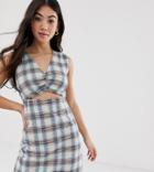 Glamorous Petite Twist Front Mini Dress In Check