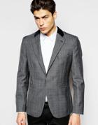 Hart Hollywood By Nick Hart 100% Wool Prince Of Wales Check Blazer In Slim Fit - Gray