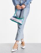 Asos Design Lance Buckle Ballet Flats With Eyelets In White Croc