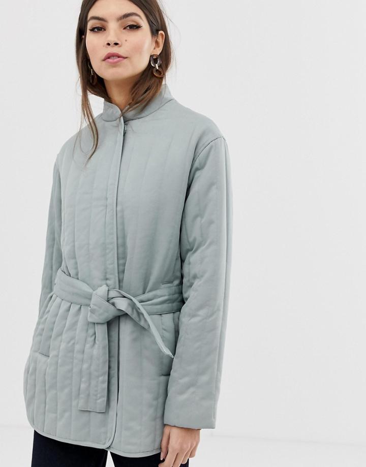 Asos Design Quilted Padded Jacket-cream