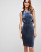 French Connection Viven Velvet Panel Bodycon Dress-navy