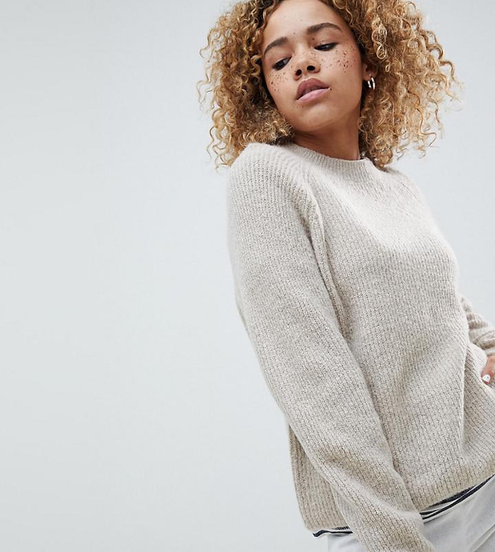 Asos Design Petite Fluffy Sweater In Rib - Beige