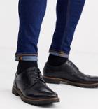 Base London Wide Fit Grundy Brogues In Waxy Black