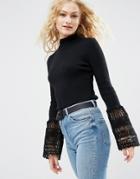 Asos Sweater With Lace Bell Sleeves - Black