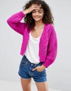 Asos Cropped Cardigan With Chunky Cable Stitch - Pink