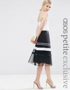 Asos Petite Pleat Midi Skirt With Metallic Stripe - Black