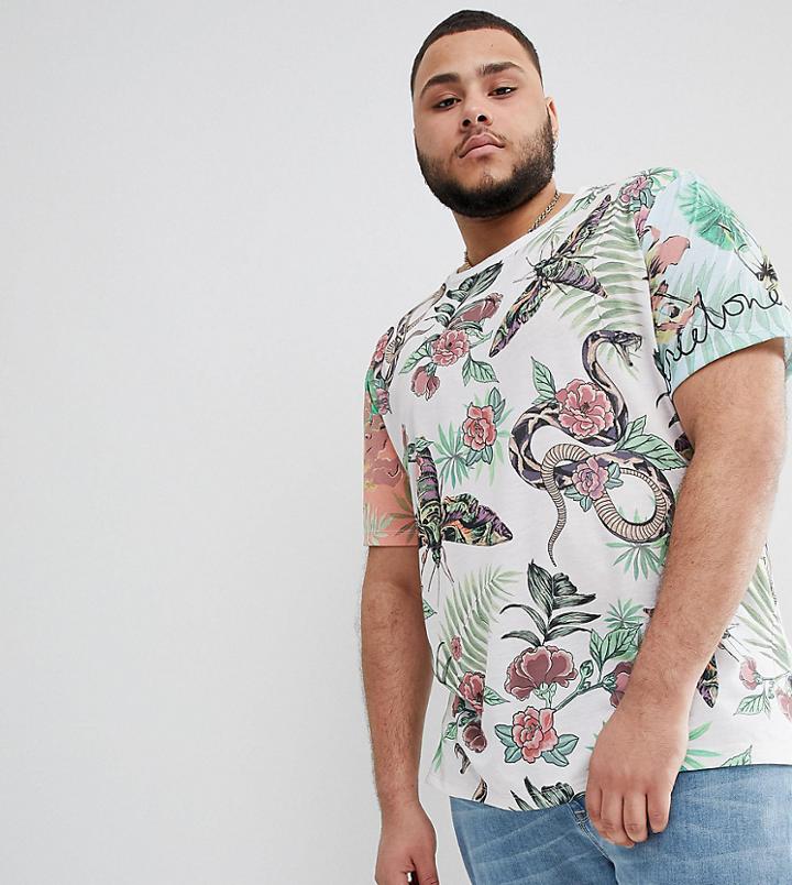 Asos Design Plus Relaxed T-shirt With All Over Floral Insect Print - Multi