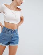 Missguided High Waisted Turn Up Denim Shorts - Blue