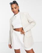 Pull & Bear Oversized Rustic Linen Blazer In Stone-neutral