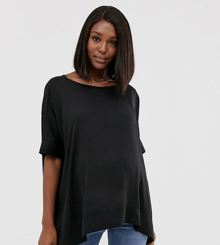 Asos Design Maternity Oversized Kimono T-shirt With V Back-black