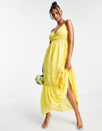 Blume Bridal Cami Maxi With Full Skirt In Chiffon Floral In Yellow-multi