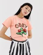 Obey Relaxed T-shirt With Front Logo And Rose Graphic