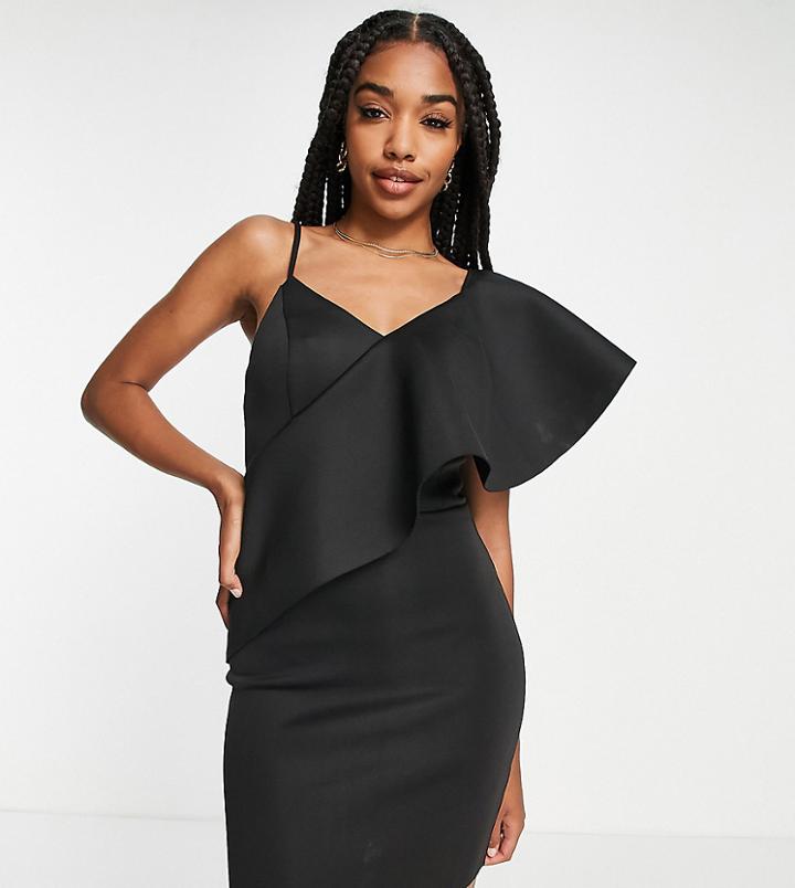 River Island Tall Scuba Ruffle Detail Mini Dress In Black