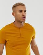 Asos Design Organic Short Sleeve T-shirt With Grandad Neck In Brown - Brown