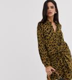 River Island Shirt Dress With Twist Front In Leopard Print - Green