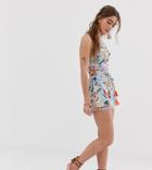 Sisters Of The Tribe High Waisted Shorts With Sequin Hem In Floral Two-piece - Blue