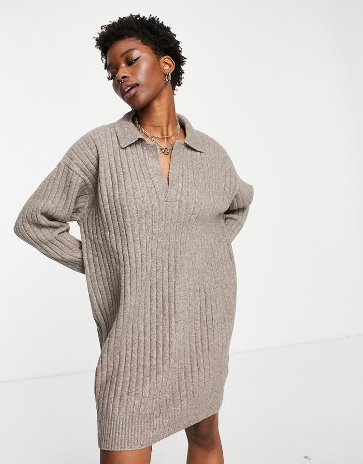 Weekday Husky Recycled Polyamide Knitted Mini Dress In Brown Melange