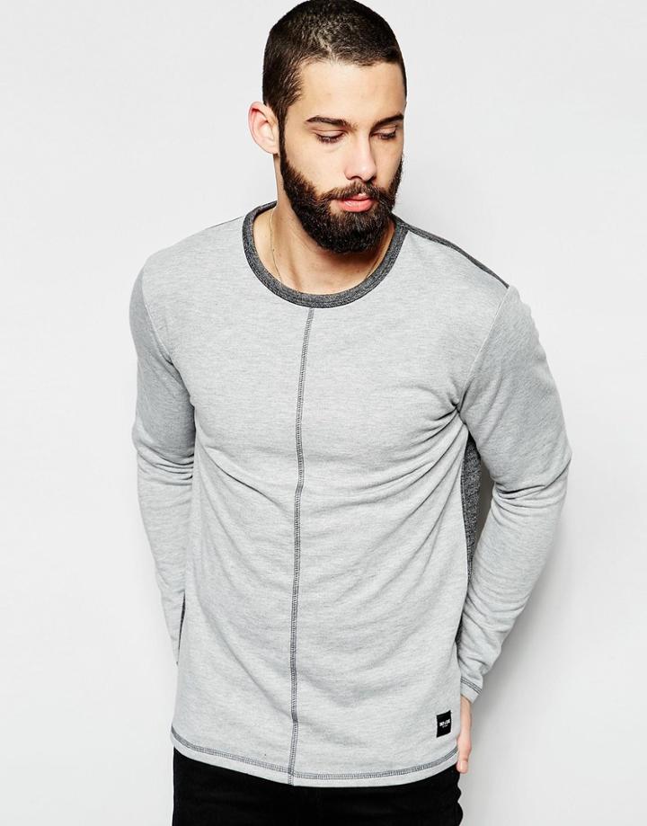 Only & Sons Sweatshirt With Dropped Hem & Center Seam - Light Gray Marl