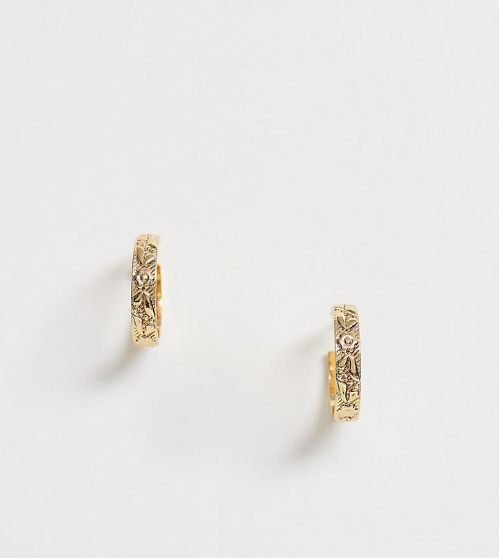 Rock 'n' Rose Gold Plated Ornate Hoop Earrings - Gold