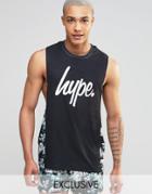 Hype Dropped Armhole Tank With Leaves Print Side Panels - Black