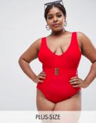 In The Style Plus Latecia Belted Swimsuit - Red