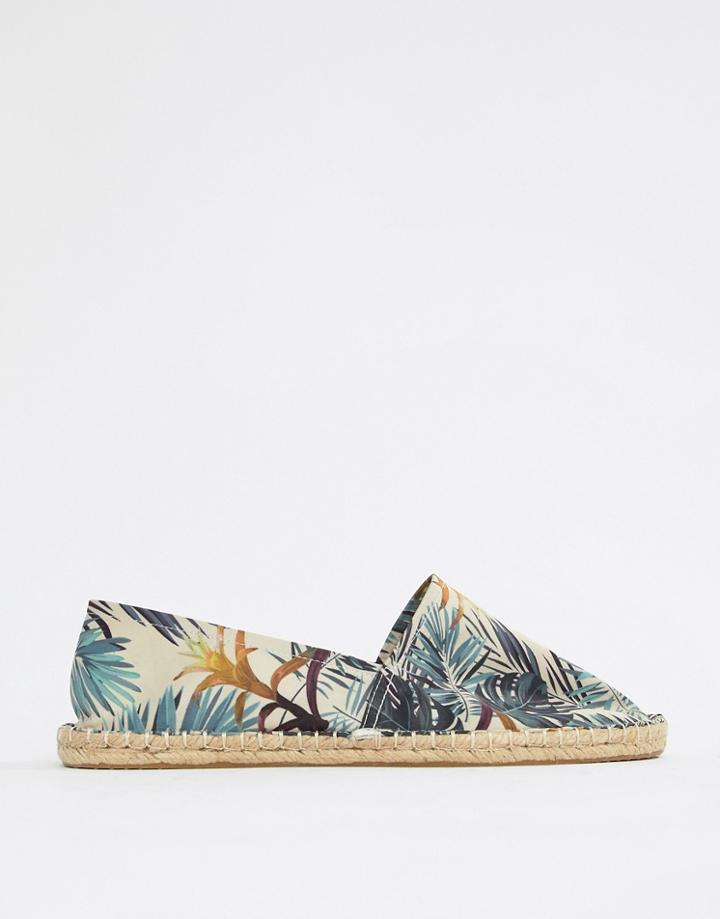 Asos Design Espadrilles In Green Hawaiian Print-stone