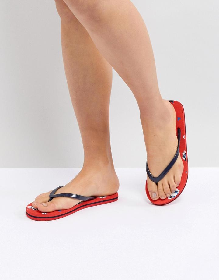 Vero Moda Floral Flip Flop - Red