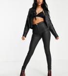 Topshop Tall Joni Organic Cotton Coated Jeans In Black