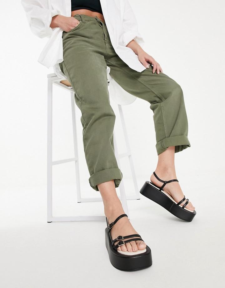 Asos Design Tactile Buckle Strap Flatforms In Black