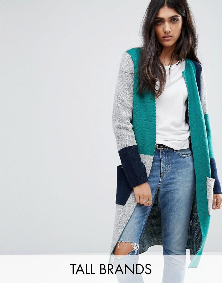 Noisy May Tall Color Block Knitted Cardigan - Multi