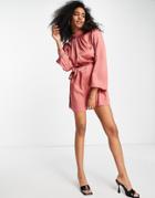 River Island Fluted Sleeve Satin Mini Dress In Pink-red