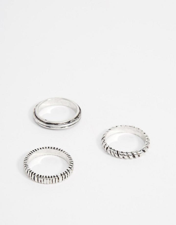 Designb Silver Rings In 3 Pack - Silver