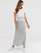Asos Design Bias Cut High Shine Satin City Maxi Skirt - Silver