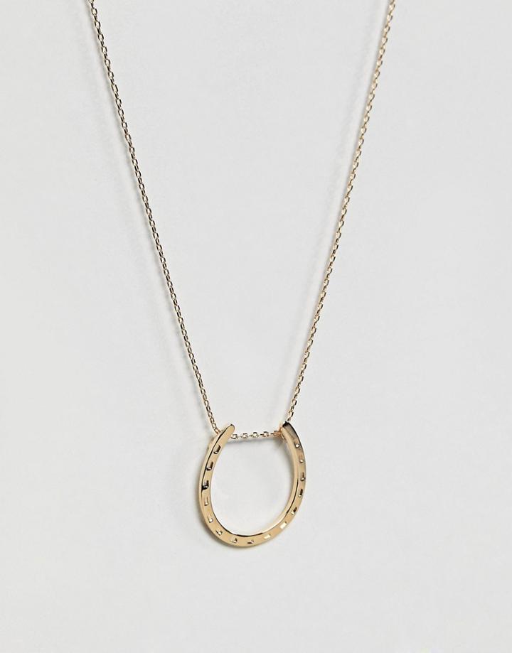 Orelia Long Horseshoe Pendant Necklace - Gold