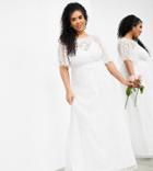 Asos Edition Curve Annie Floral Embroidered Flutter Sleeve Wedding Dress-white