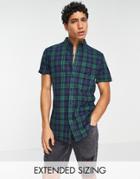 Asos Design Stretch Slim Plaid Shirt In Green Blackwatch