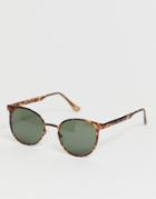 Asos Design Round Metal Sunglasses In Tortoiseshell-brown