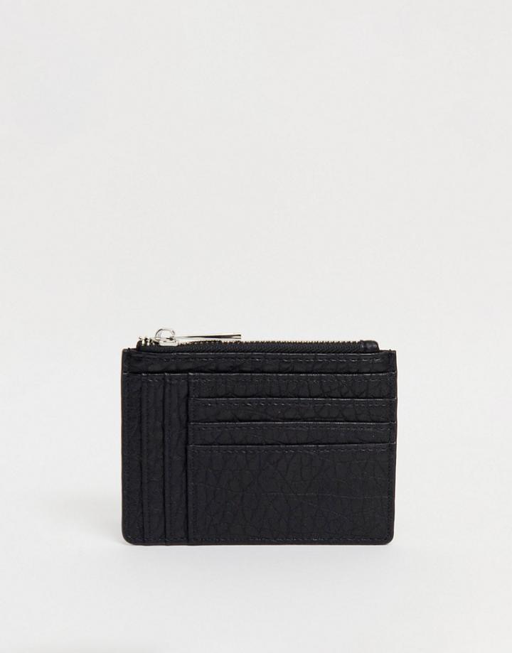 Asos Design Large Card Holder In Grainy Black Pu