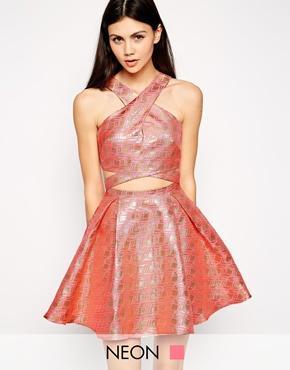 Lashes Of London Geo Jacquard Prom Dress With Cross Front - Pink