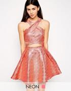 Lashes Of London Geo Jacquard Prom Dress With Cross Front - Pink