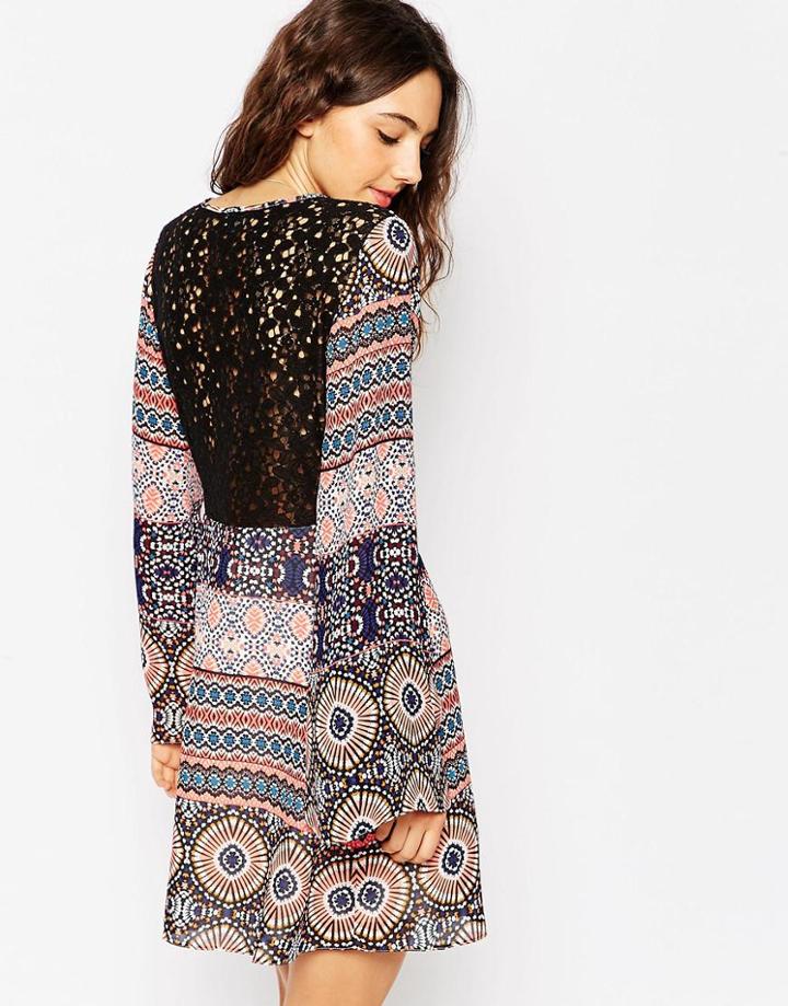 Asos Skater Dress In Paisley Print With Lace Back - Print