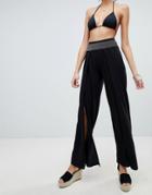 New Look Shirred Wide Leg Jersey Beach Pants - Black